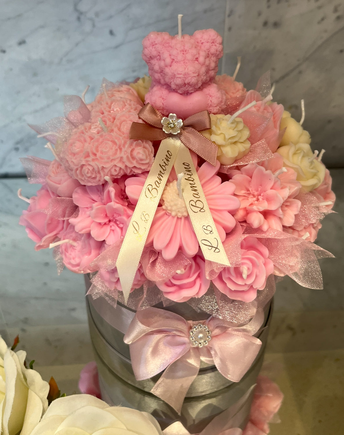 Luxury baby pink and cream candle bouquet 🤍💗
