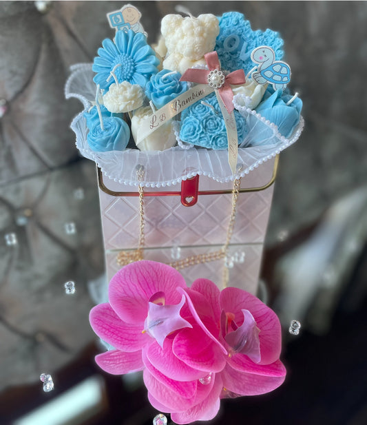 Luxury Blue & white baby Boy candle bouquet 🍼💙